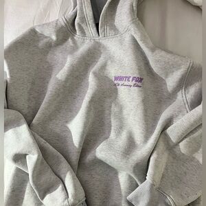 WHITE FOX OVERSIZED HOODIE 10TH ANNIVERSARY EDITION. LAVENDER AND GRAY, MEDIUM